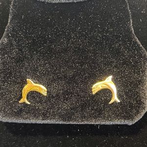 Yellow gold dolphin post earrings